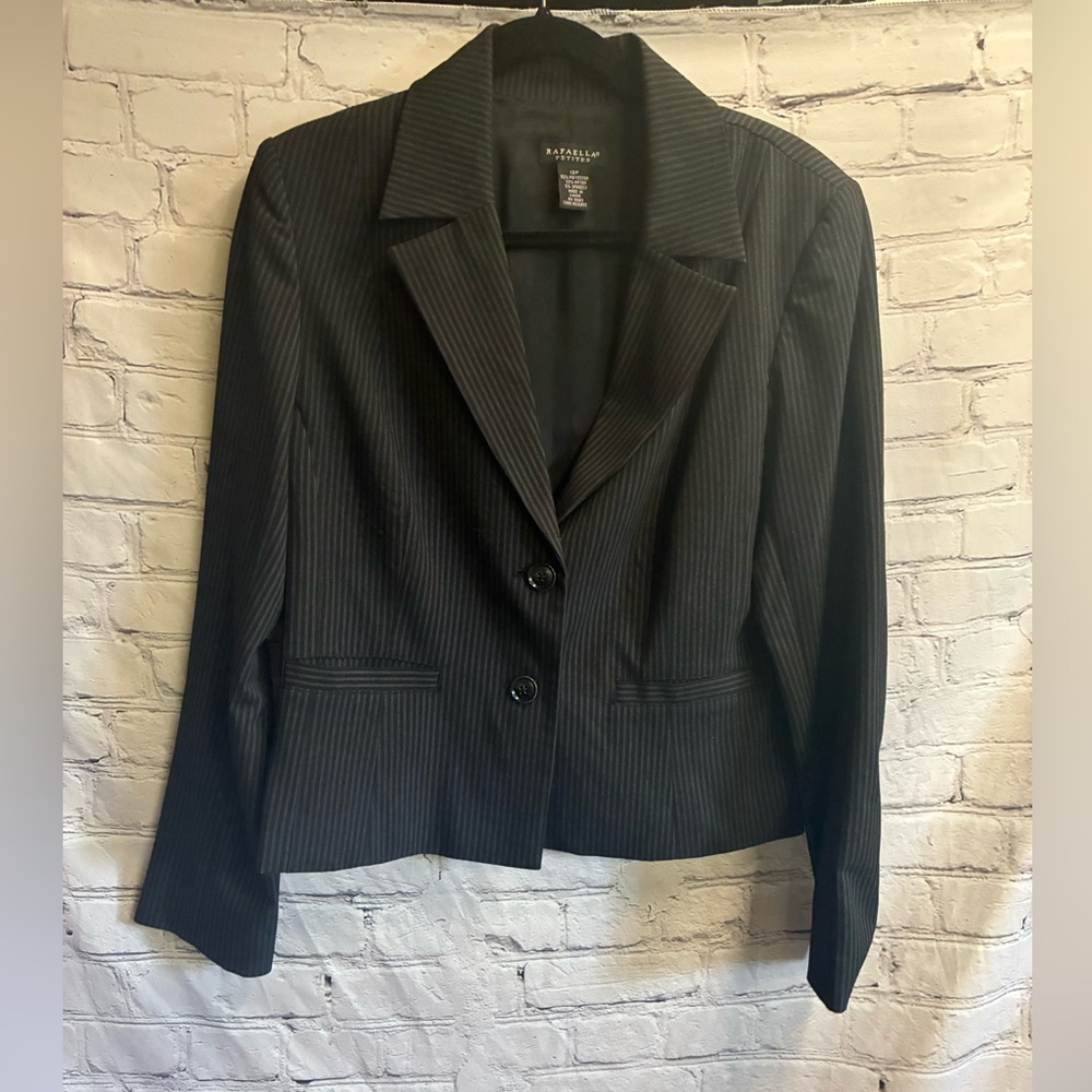 5/20 Rafaella Petites Womens Black Charcoal Pinstripe 2 Button Blazer Jacket 12P